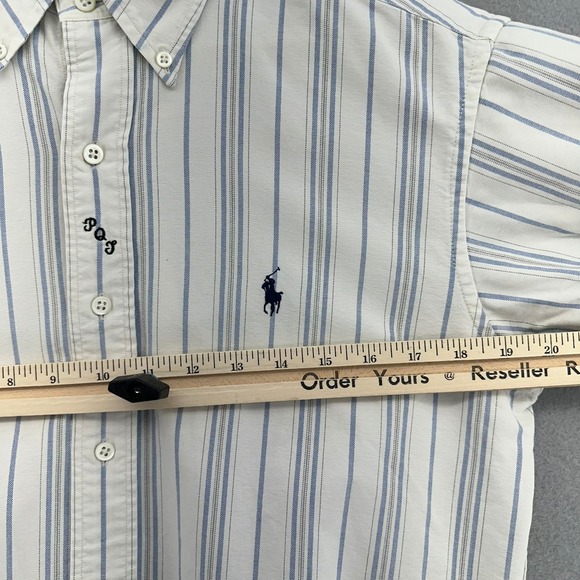 90s Ralph Lauren Button Down Long Sleeve Striped Blue 15.5-33 Embroidered VTG - Picture 7 of 8
